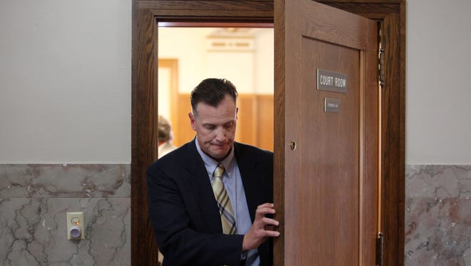 Shawn Nills leaves the courtroom after his sentencing was canceled at the Lake County Courthouse in Madison on Wed., April 29, 2015. Nills, a counselor, once admitted to committing Medicaid fraud.