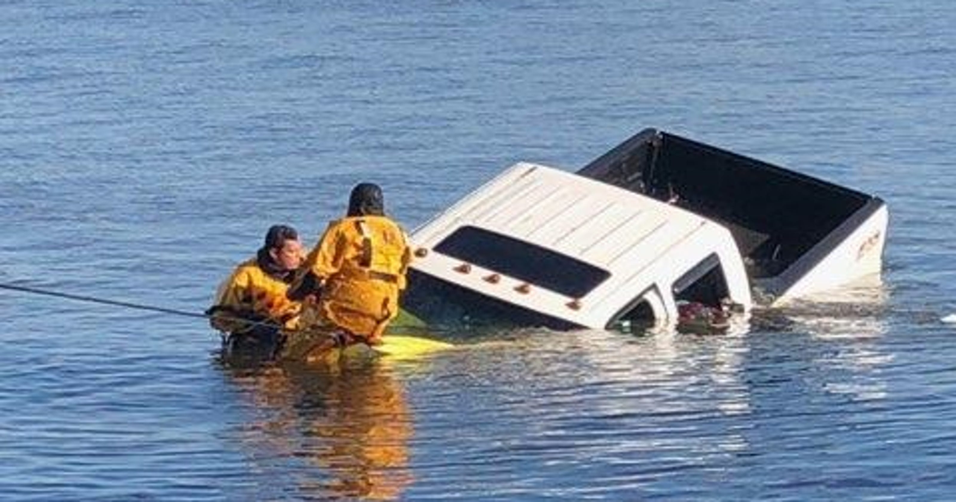 See photos of pickup truck that rolled into Hudson River in Verplanck