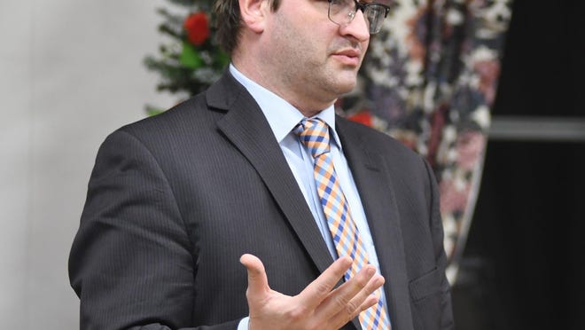 This March 1, 2018 photo shows Bedford County District Attorney Bill Higgins in Saxton, Pa. On Wednesday, April 4, 2018, Higgins was arraigned on 31 counts, including charges of witness intimidation, official oppression and obstruction. (Katie Smolen/Bedford Gazette via AP)