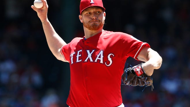Shelby Miller pitches for the Texas Rangers this season against the Houston Astros.