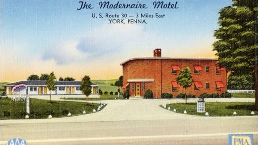 Circa 1950s Postcard of the Modernaire Motel in Springettsbury Township (Digital Postcard Collections of Boston Public Library)