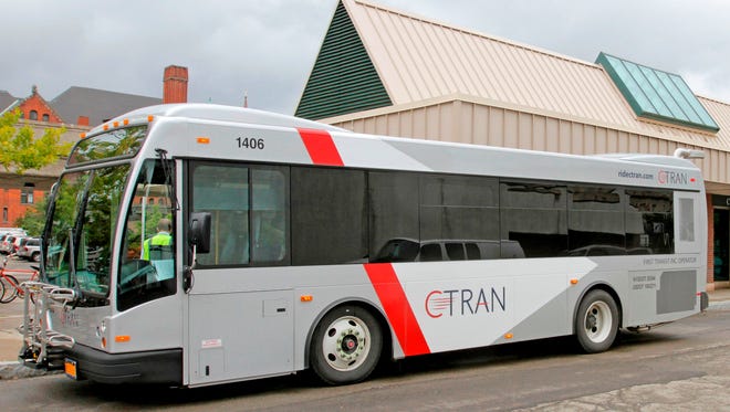 A C TRAN bus makes a stop at the Chemung County Transportation Center in Elmira.