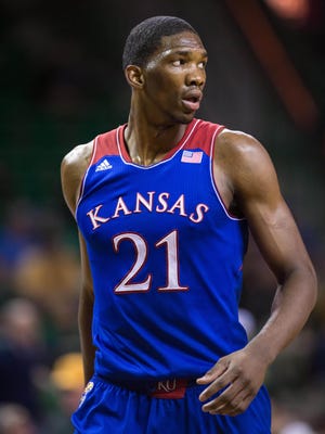 Kansas Jayhawks center Joel Embiid (21) during the game against the Baylor Bears at the Ferrell Center.