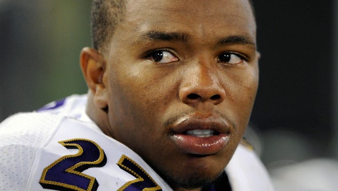 Baltimore Ravens running back Ray Rice sits on the sideline Aug. 7 in a preseason game against San Francisco.