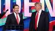 Rubio and Trump chat during a commercial break in the