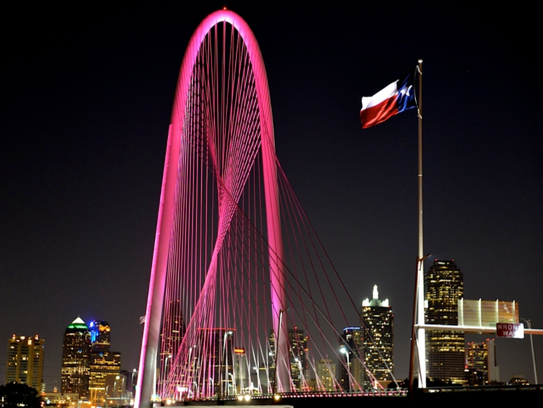 The Margaret Hunt Hill Bridge in Dallas, shown here