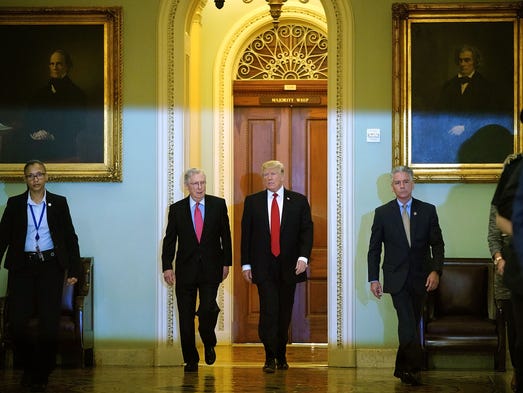 Trump and Senate Majority Leader Mitch McConnell arrive