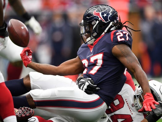 Houston Texans running back D'Onta Foreman fumbles