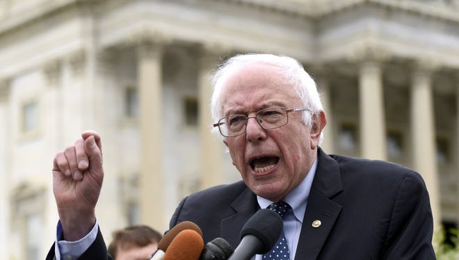 Sen. Bernie Sanders, I-Vt., speaks during a news conference on Capitol Hill on June 3, 2015.