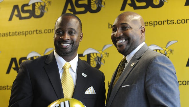 ASU interim athletic director Melvin Hines, right, said Friday that the school's football program under first-year coach Brian Jenkin, left, is under NCAA investigation.