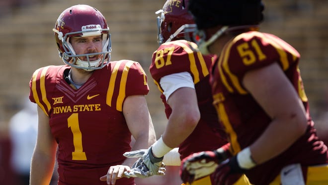 Iowa State's Cole Netten is congratulated after kicking a field goal during the ISU football team's spring game on Saturday.