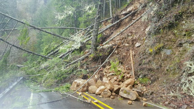 Landslide on Highway 36 near Triangle Lake.