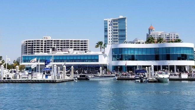 Marina Jack in downtown Sarasota, photographed from Bayfront Park, opened in 1968.