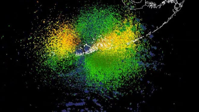 This image of migrating birds was captured on the Key West radar early Monday. Courtesy National Weather Service