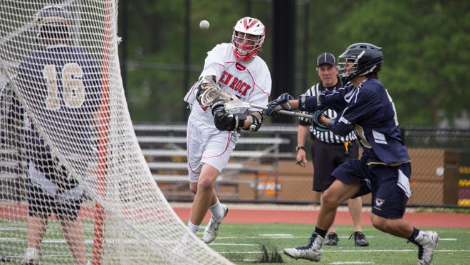 In a file photo, Glen Rock's Thomas Consoli takes a shot. On Saturday, Consoli scored three goals in Glen Rock's 14-6 loss to top-seeded Mountain Lakes in the North Group 1 sectional final.