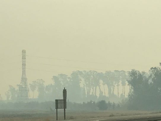Smoke in the air in the Napa Valley on Wednesday, Oct.