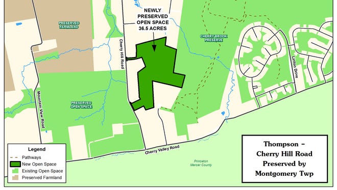 Map of the newly preserved 36.5-acre parcel being added to Montgomery’s Cherry Brook Preserve.