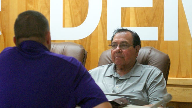 City of Deming Councilman Joe "Butter" Milo listens to Community Services Director Bryan Reedy during Monday's regular City Council Meeting at the John Strand Municipal Building, 309 S. Gold St.