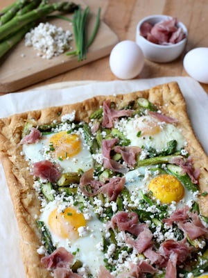 Asparagus-Egg Prosciutto Tart with Spring Salad. Photographed at the Great Lakes Culinary Center in Southfield.