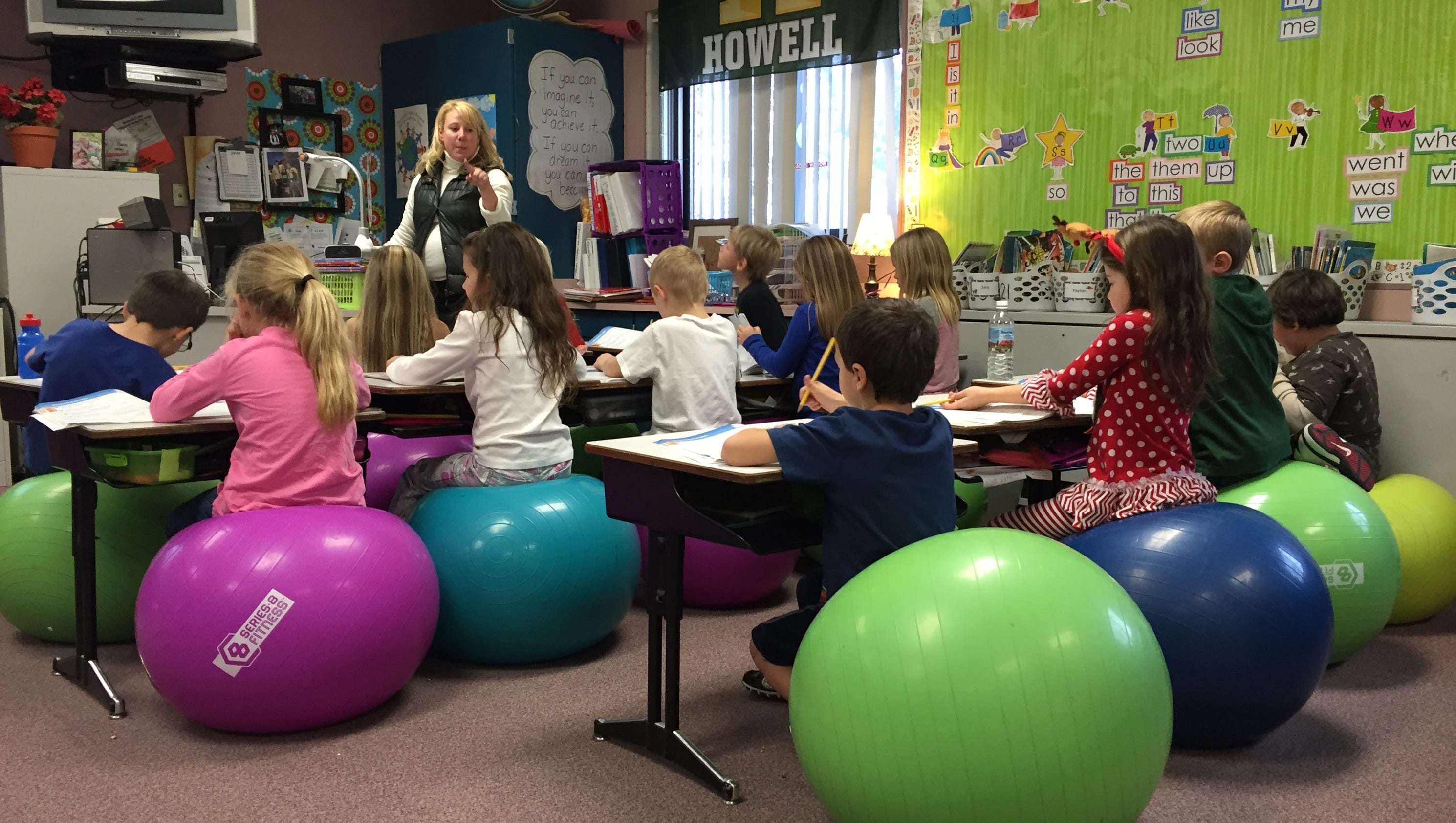 Exercise balls give students a bounce