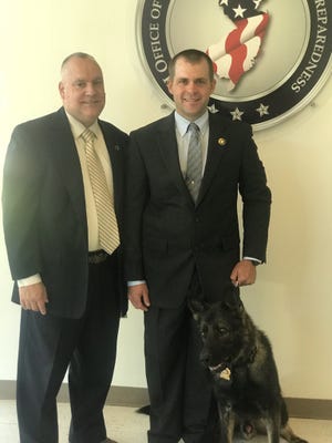Hunterdon County Chief of Detectives Frank R. Crisologo, Detective Ed Pawlick and K9 Mac, who recently graduated from scene detection school.