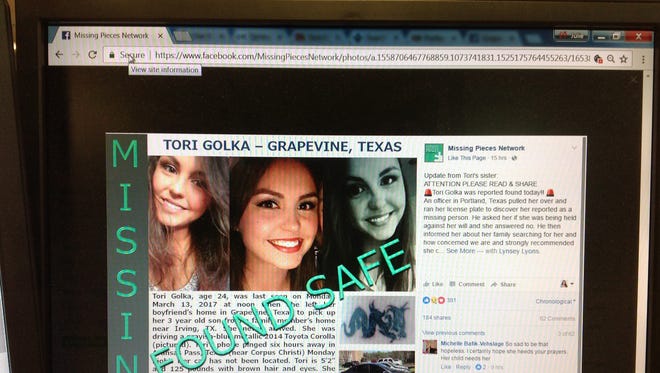 Tori Golka was found safe in Portland nearly a week after her family reported her missing in Grapevine. This photo was taken from a missing persons social media post on Missing Pieces Network.