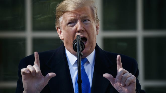 President Donald Trump speaks during an event in the Rose Garden at the White House to declare a national emergency in order to build a wall along the southern border, Friday, Feb. 15, 2019, in Washington. (AP Photo/ Evan Vucci)