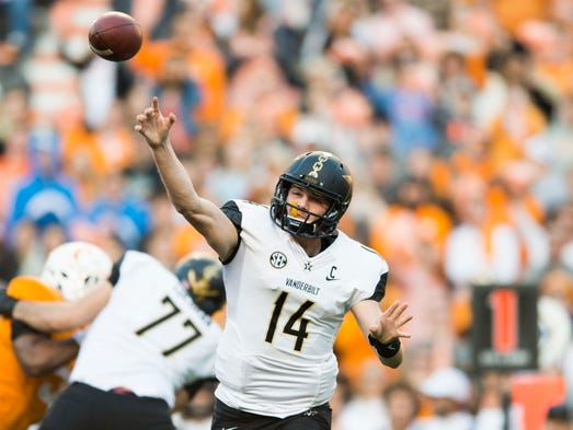 Vanderbilt quarterback Kyle Shurmur (14) throws the