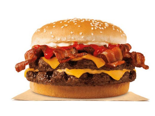 <strong>10. Burger King: Bacon King Sandwich</strong><br />
<strong>&bull; Calories:</strong> 1,150<br />
<strong>&bull; Serving:</strong> 356 g<br />
<strong>&bull; Fat content (trans fat):</strong> 3.5 grams<br />
<strong>&bull; Sodium:</strong> 2,150 mg<br />
<strong>&bull; Sugar:</strong> 10.0 g