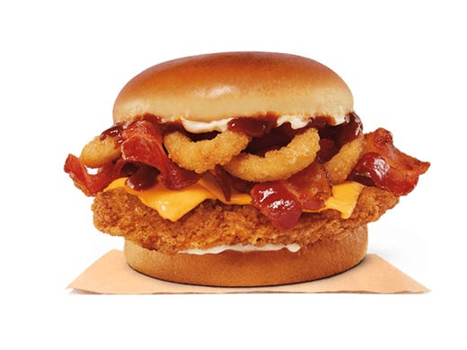 <strong>25. Burger King: Rodeo Crispy Chicken Sandwich</strong><br />
<strong>&bull; Calories:</strong> 960<br />
<strong>&bull; Serving:</strong> 270 g<br />
<strong>&bull; Fat content (trans fat):</strong> 1.0 grams<br />
<strong>&bull; Sodium:</strong> 2,230 mg<br />
<strong>&bull; Sugar:</strong> 14.0 g