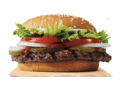 <strong>7. Burger King: Triple Whopper Sandwich With Cheese</strong><br />
<strong>&bull; Calories:</strong> 1,220<br />
<strong>&bull; Serving:</strong> 461 g<br />
<strong>&bull; Fat content (trans fat):</strong> 5.0 grams<br />
<strong>&bull; Sodium:</strong> 1,470 mg<br />
<strong>&bull; Sugar:</strong> 11.0 g