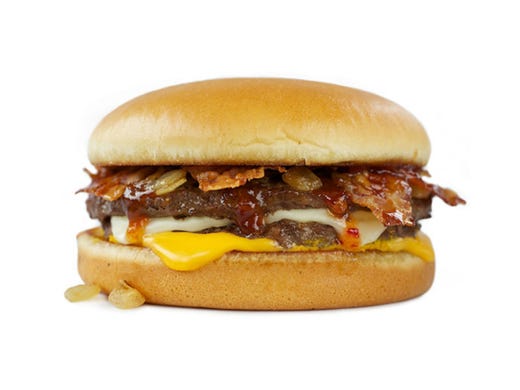 <strong>15. Whataburger: Sweet &amp; Spicy Bacon Burger</strong><br />
<strong>&bull; Calories:</strong> 1,080<br />
<strong>&bull; Serving:</strong> 392 g<br />
<strong>&bull; Fat content (trans fat):</strong> 2.0 grams<br />
<strong>&bull; Sodium:</strong> 2,310 mg<br />
<strong>&bull; Sugar:</strong> 18.0 g