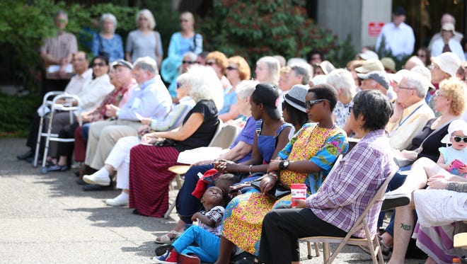 An overflow crowd turns out for Salem Welcomes Refugees, a celebration of the local Refugee Resettlement Program, on Sunday, June 18, 2016, at the Peace Plaza in Salem. 