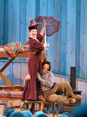 Mail order bride Rosemary Rogers, played by Monica Heuser, and Dirty Bob (Doug Mancheski) sing the song "Stupid, Stupid Love" in the 2008 Northern Sky Theater production of "Lumberjacks in Love."