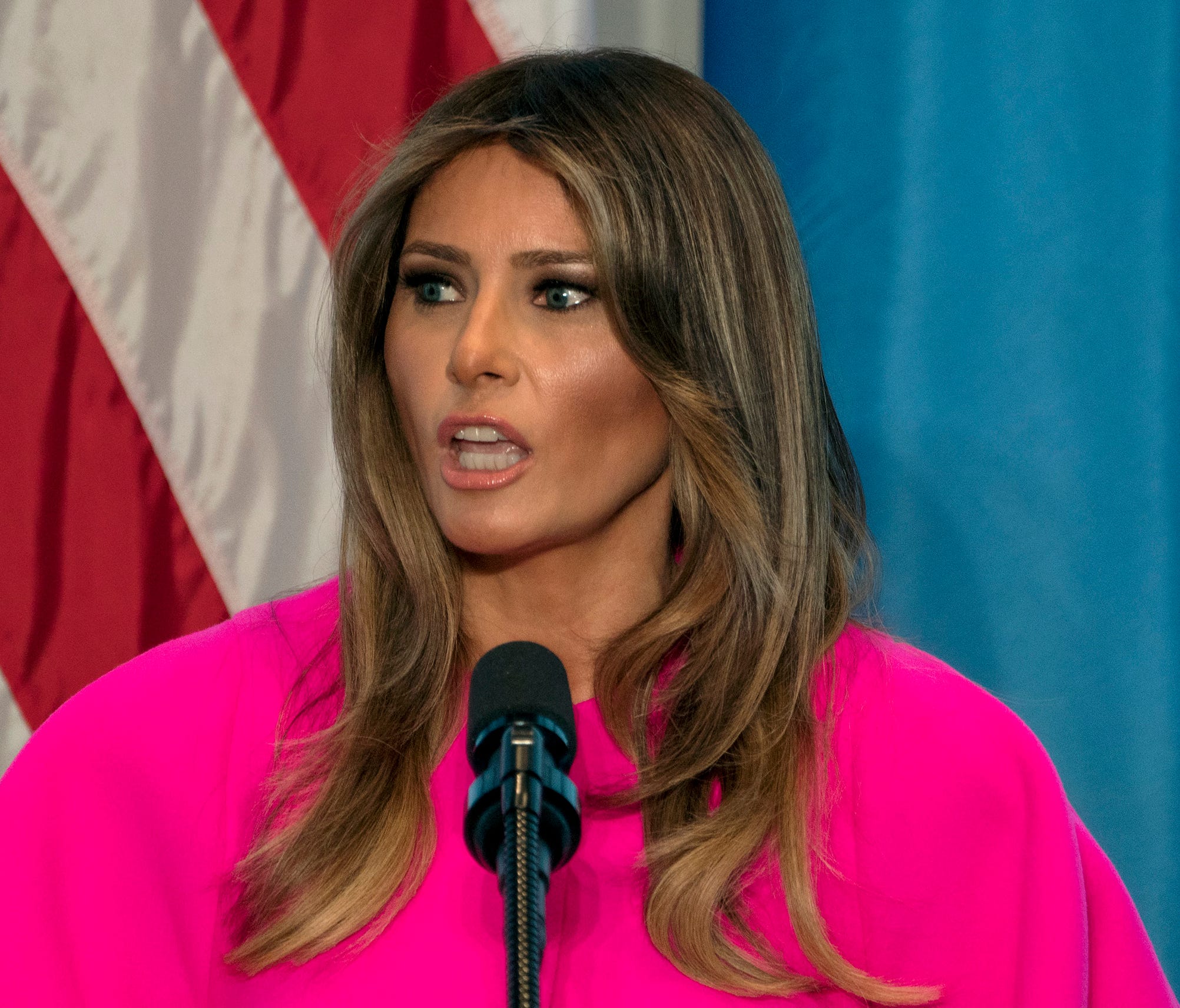 First lady Melania Trump addresses a luncheon at the U.S. Mission to the United Nations in New York on Sept. 20, 2017.