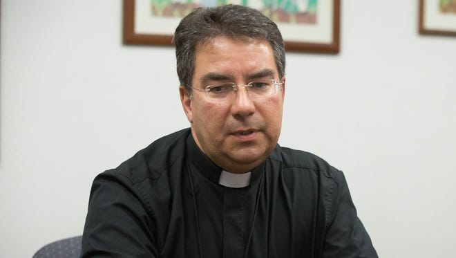 Bishop Oscar Cantú addresses allegations of sexual battery against Rev. Ricardo Bauza, a priest in Hobbs, on Wednesday May 30, 2018, at the Las Cruces Catholic Diocese.