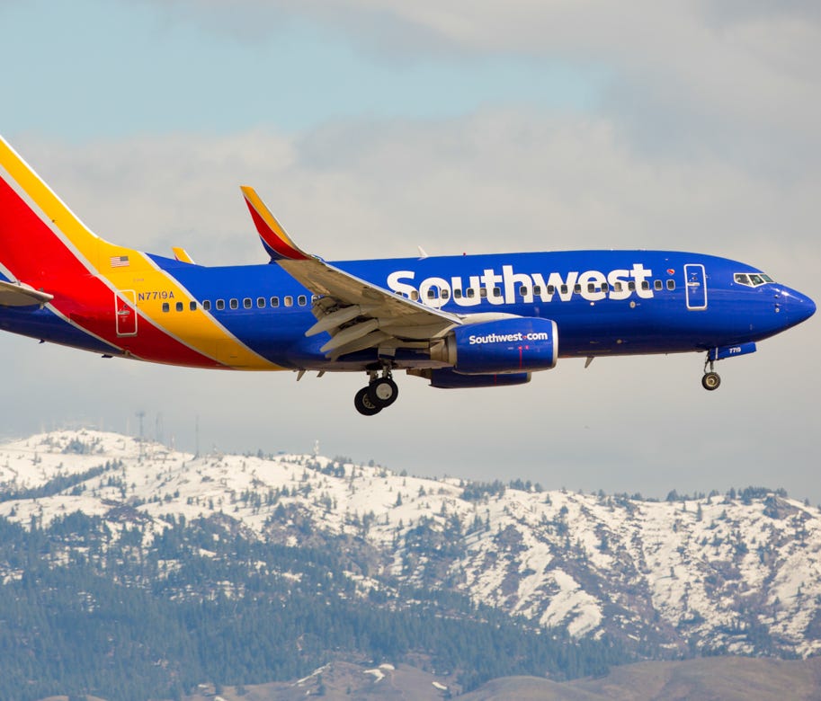A Southwest Airlines Boeing 737 lands at Boise Airport on March 12, 2016.