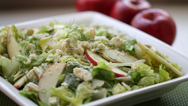 Apple and fennel salad with blue cheese takes only 30 minutes to prepare.