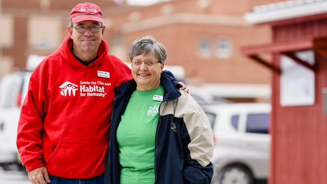 Appleton’s Richard and Sue Gallagher helped renew a door and a shed at St. Therese Catholic Church in Appleton while volunteering with Habitat for Humanity’s Rock the Block program.