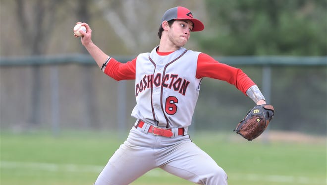 Coshocton pitcher Drew Kittell throws a pitch in Saturday's 10-0 loss to Philo at the Philo Athletic Complex.