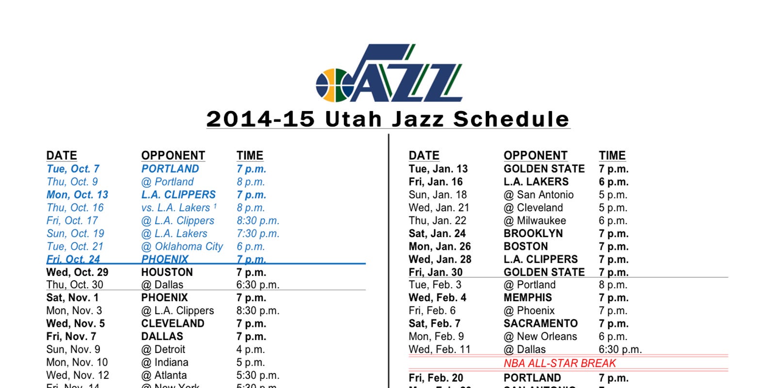 Jazz release 2014-15 schedule