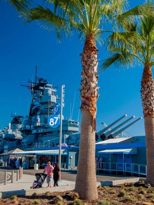 Tourists visit the USS Iowa, harbored in Los Angeles. The battleship opened as museum in 2012, and is now nominated for the USA Today  10Best best museum ship award. It ranked No. 3 of 20 nominated ships as of Wednesday. Winners will be announced July 22.