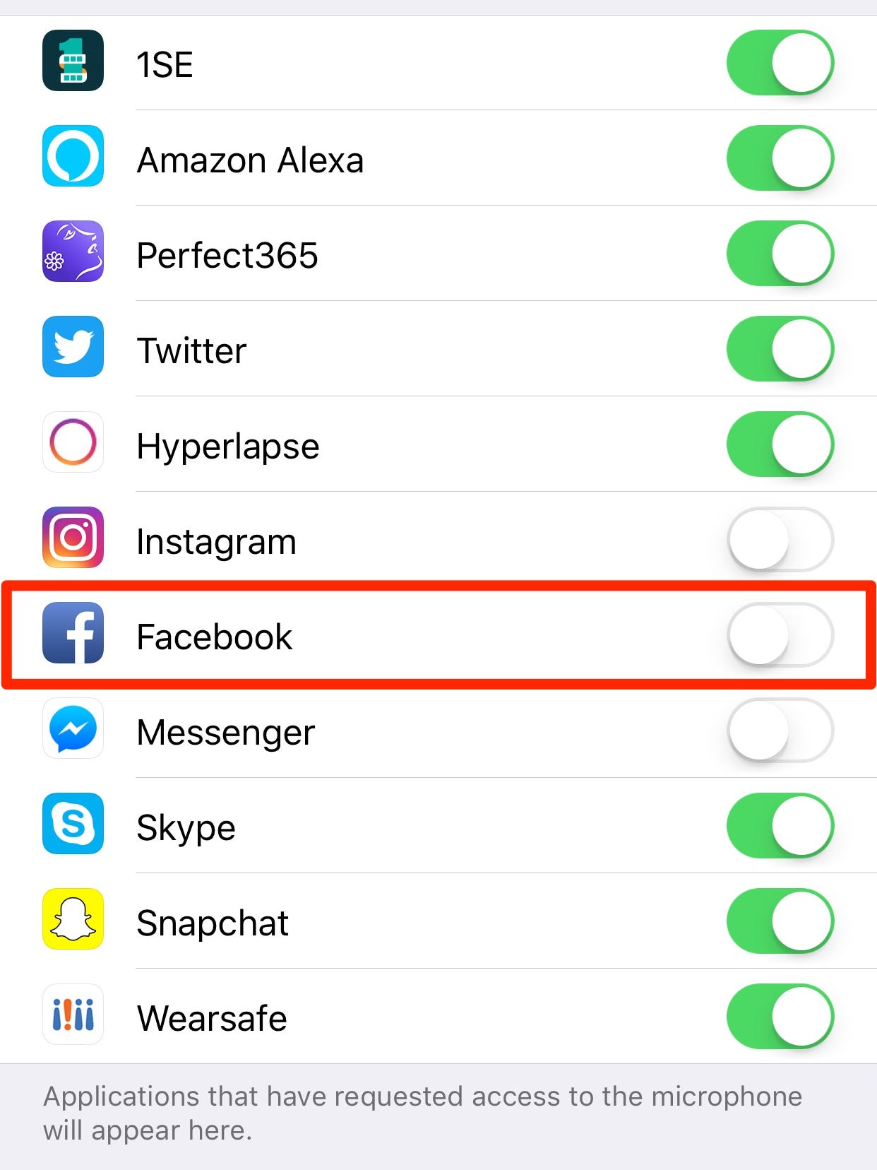 In settings, you can toggle off the microphone for Facebook.