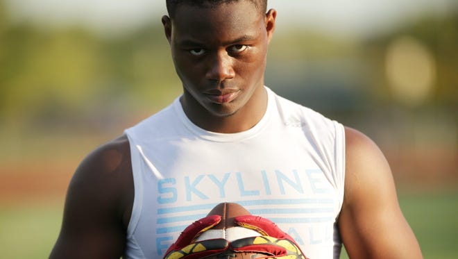 Ann Arbor Skyline High School linebacker Daelin Hayes, 17, of Ann Arbor, photographed on Tuesday, August, 11, 2015, in Ann Arbor, MI. Hayes is committed to play for Southern California University.