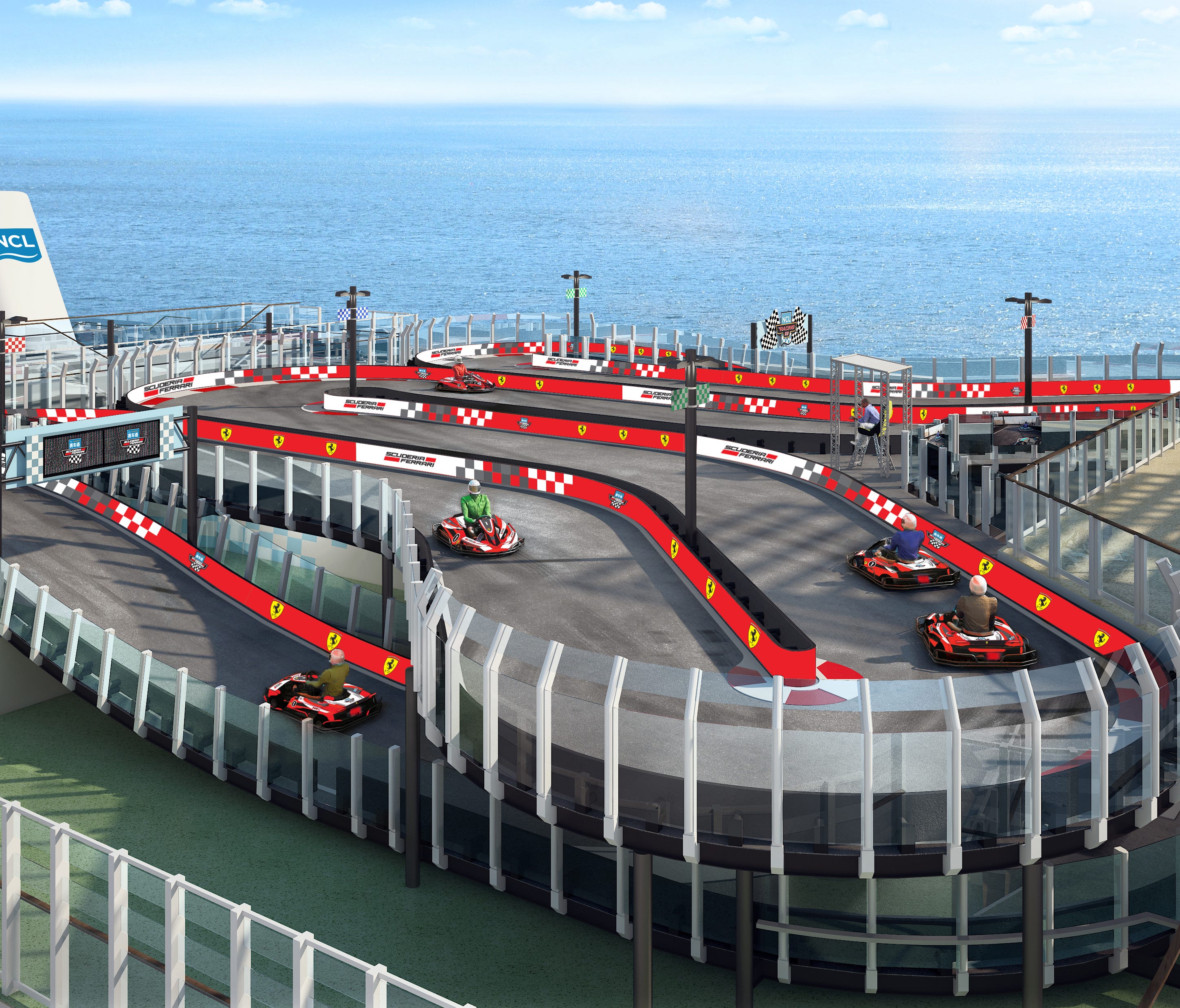 Norwegian Cruise Line's soon-to-debut Norwegian Joy will feature a Ferrari-themed race track on its top deck.
