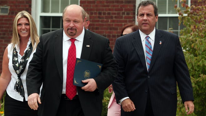 Outgoing Parsippany Mayor James  Barberio with Gov. Chris Christie in 2014.