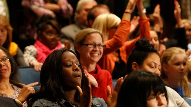Red Clay School Board member Adriana Bohm wins applause at a Wilmington City Council committee meeting on the state’s ‘priority schools’ plan. She termed it ‘a dollar store Band-aid that couldn’t heal a paper-cut ...’