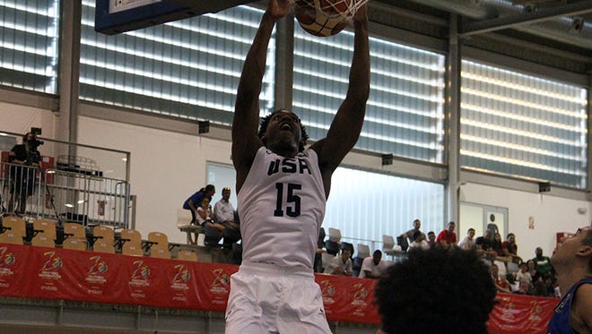 Auburn commit Austin Wiley (15) had 11 points and 12 rebounds Thursday in a 119-45 win over Taiwan. Wiley was making his Team USA debut at the FIBA U-17 World Championships in Spain.