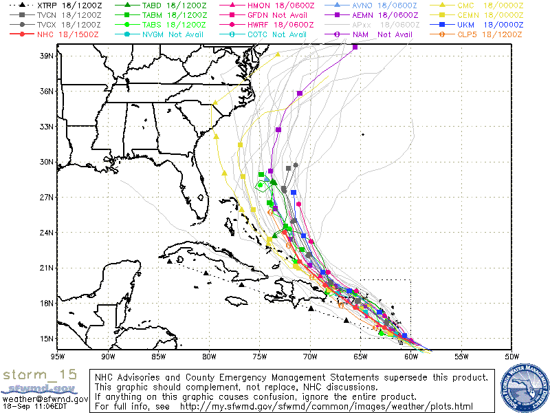 Computer models for Hurricane Maria 11 a.m. Sept. 18, 2017.