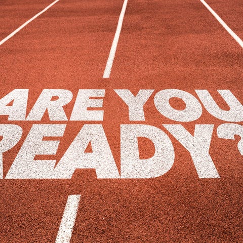 The words are you ready are on a running track's s